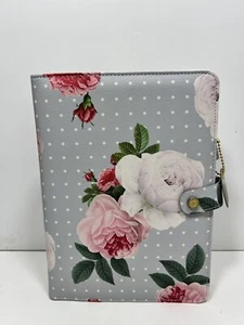 Webster’s Papers Leather Planner 6 Ring W/Inserts Gray Floral Polka Dot NEW - Picture 1 of 15