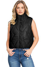 Love Tree Women's Juniors Faux Leather Quilted  Puffer Vest