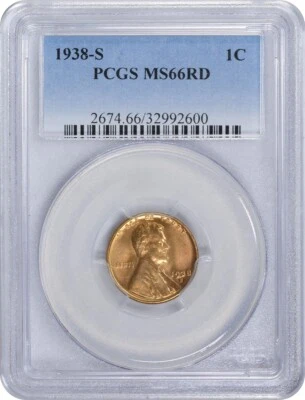 1938-S Lincoln Cent MS66RD PCGS - Image 1 of 2