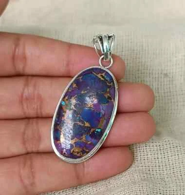 Purple Copper Turquoise Gemstone Handmade 925 Sterling Silver Jewelry Pendant - Image 1 of 4