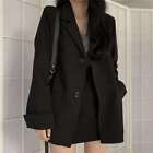 Womens British Style Lapel Collar Long Sleeves Black Blazer Jacket Suit Outwear