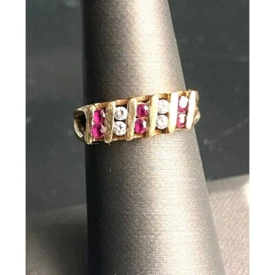 14K  YELLOW GOLD DIAMOND AND RED SPINEL RING SIZE 5.5 SKY - Image 1 of 4