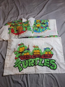 Vintage 1990 Teenage Mutant Ninja Turtles Twin 3 Piece Bed Sheets Set - Picture 1 of 14