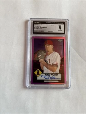 Topps 2021 cromo platino automático refractor rosa Jered Weaver automático 12/15 CGC 9 Foto 1 de 2