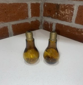 Set of 2 Amber Glass Light Bulb Bottles – 5.5” – Vintage Taiwan - Picture 1 of 11