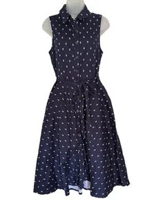 Camisa Chetta B Estampado Ancla Mujer Talla 10 Botón Delantero Midi Azul Costero - Imagen 1 de 10