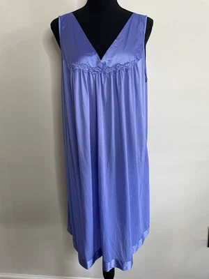 Vanity Fair Sz L Coloratura Blue Nylon Nightgown #30-107 Floral Sleeveless - Image 1 of 4