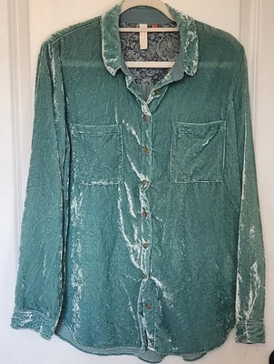 Camisa Pilcro Anthropolgie Terciopelo Aplastado Como Nueva Espuma de Mar Abotonada Para Mujer Talla 12 Foto 1 de 4