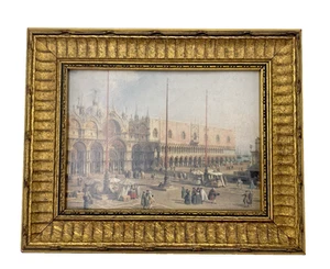 Vintage Framed Print St Mark's Square Venice Italy 5x8" Gold Gild Frame - Picture 1 of 7