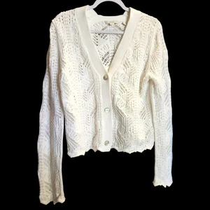 Cardigan donna Vince punto pizzo taglia grande bianco misto cotone - Foto 1 di 11