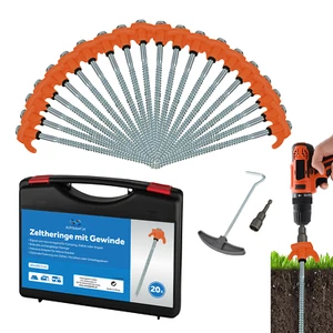 20 Schraubheringe + Transportbox Bit Stahl Heringe Erdnägel Camping Zelt Orange - Bild 1 von 6