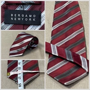 Corbata Bergamo Nueva York 58” x 4” Borgoña Plata Rayas Hecha a Mano Clásica - Imagen 1 de 9