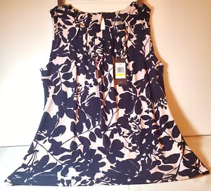 Tommy Hilfiger ärmellose schwarze geblümte Bluse Damen Oberteil Plissee Oberteil/Ausschnitt Gr. M - Bild 1 von 9