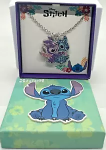 Collar Disney Stitch & Angel Colgante Tono Plateado Pavé Bling 16" NUEVO en Caja - Imagen 1 de 7
