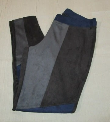 HUE 女式全新带标签大号 Colorblock Microsuede 紧身裤蓝色黑色灰色 — 第 1/4 张图片