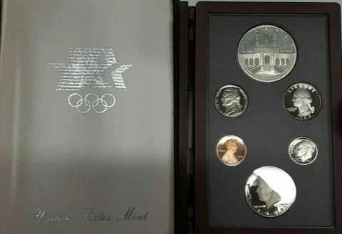 1984-S Prestige Set 6 Gem Proof Coins Olympic Silver $1 US Mint OGP Cover