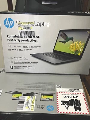 New HP Stream 14" Celeron 4GB/64GB Laptop-Brilliant Black - 14-cb174wm - Image 1 of 3