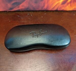 Ray-Ban Black Leather Clamshell Eye Glass Case Grey Liner Clean 1.5"x6.5"