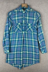 Billy T Dress Womens XS Blue Green Plaid Shirt Mini Western Lightweight NEW - Picture 1 of 12