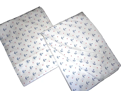 BED, BATH & BEYOND ANCHORS  BLUE RED NAUTICAL (2) KING PILLOWCASES 19X37 - Image 1 of 4