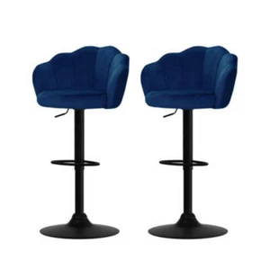 2 Bar Kitchen Stool Swivel Chair Gas Lift Velvet Chairs Blue Nessah - Picture 1 of 4