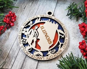 Illinois State Christmas Ornament Wooden Keepsake - Picture 1 of 2
