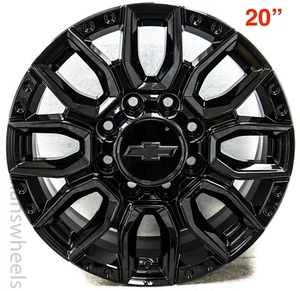 4 New 20” Chevy Silverado 2500 3500 HD Replica Gloss Black 8 Lug Wheels Rims SQ9 - Picture 1 of 4