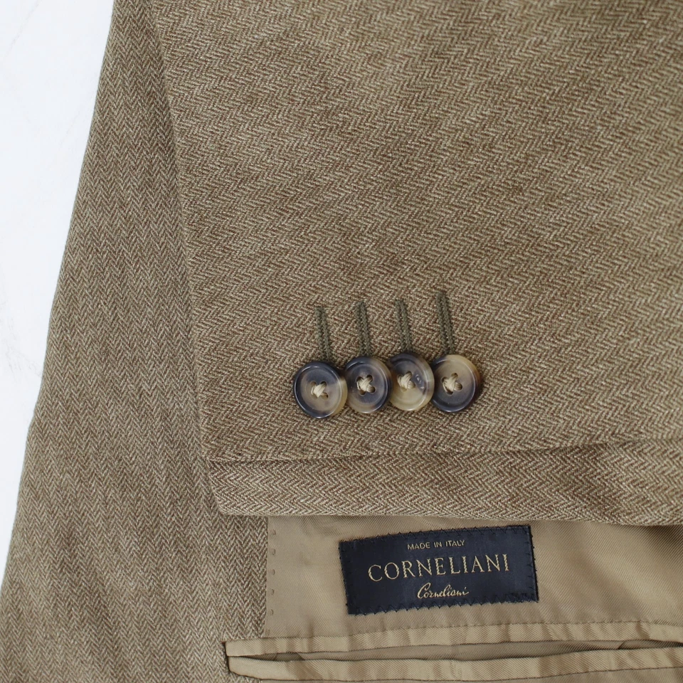 Casaco esportivo masculino Corneliani 46R espinha de peixe seda cashmere entalhe de três botões - Imagem 1 de 4