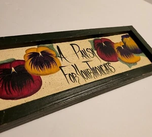 Primitive Farm Folk Art Wooden Wall Hanging Hand Painted Pansy Garden Life Quote - Picture 1 of 10