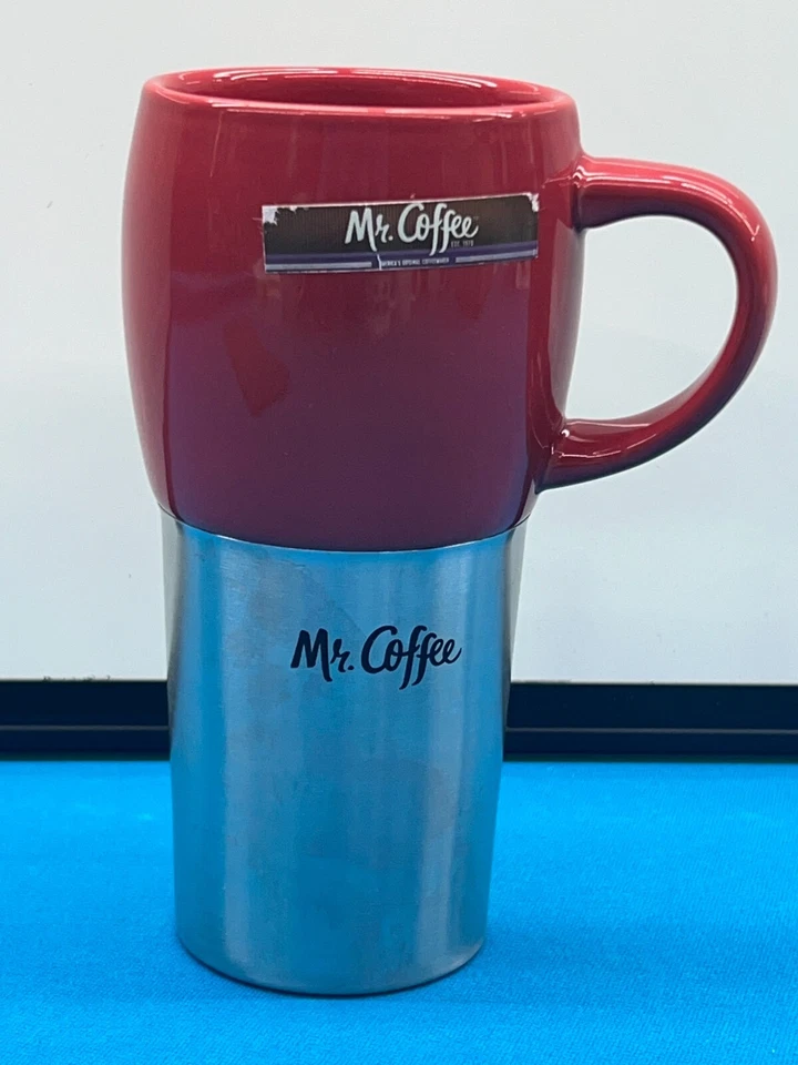 Taza de viaje Mr Coffee Traverse cerámica roja y acero inoxidable 16 oz sin tapa Foto 1 de 4