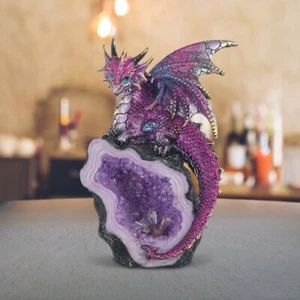 8"H Purple Dragon Guarding Cave Statue Fantasy Collectible Figurine Room Decor - Picture 1 of 1