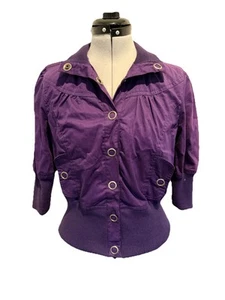 Miley Cyrus MAXazria Girl Jacket Purple Snap Front Pockets Band Sleeves Large - Picture 1 of 10
