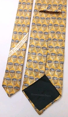 VINTAGE Ermenegildo Zegna Tie Silk Italy Gold gray Floral 59.5" 3.75" very soft - Image 1 of 4