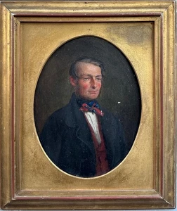 Alfred Weigall (act. 1855-1866) : Portrait of a Gentleman, oil on card, panel - Picture 1 of 4