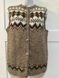 VTG Hilda Ltd Fair Isle Icelandic Wool Nordic Sweater Vest Women Beige Med - Picture 1 of 6