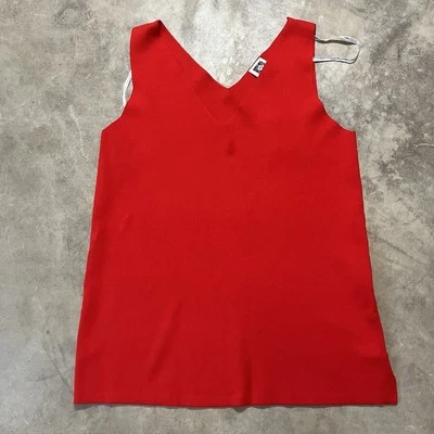 Camisa sin mangas Anne Klein para mujer talla mediana roja amapola cuello en V profundo Foto 1 de 4