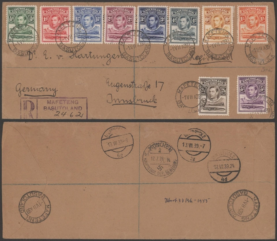 Basutoland 1939 - Зарегистрированный Cvoer в Австрию D711 - Изображение 1 из 1