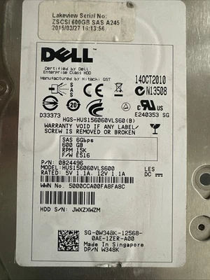 Dell W348K 0W348K 600GB 15K SAS 15000RPM 3.5" Hard Drive HUS156060VLS60 HDD Tray - Image 1 of 4