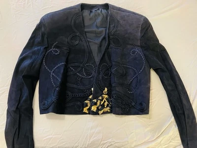 Vintage Gianfranco Ferre Embroidered Suede Crop Jacket. Navy blue. Gold Hardware - Image 1 of 4