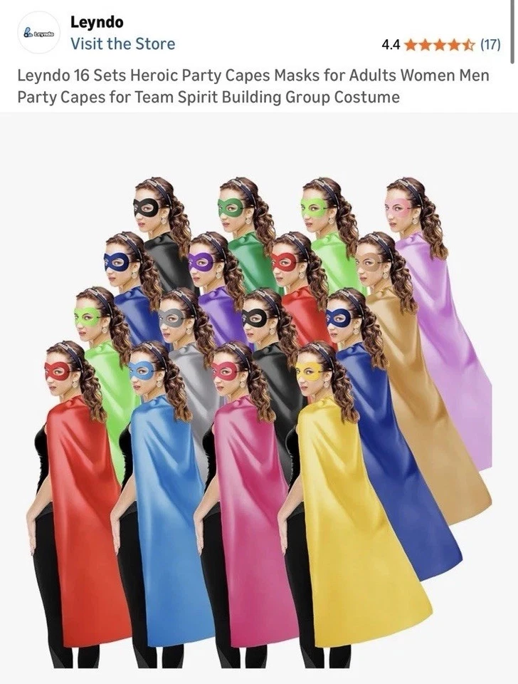 Capas y Máscaras de Superhéroe para Adultos Mujeres Hombre - Capas de Fiesta para Espíritu de Equipo... Foto 1 de 4