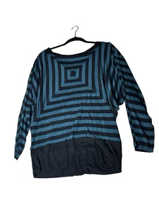 Türkis & schwarz gestreifte Dolmanärmel Bluse Gr. XL geometrischer Pullover dehnbar - Bild 1 von 10
