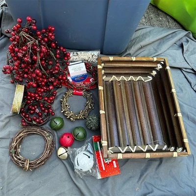Bamboo Storage Basket with Holiday Decor Bundle Multicolor Boho Style - Image 1 of 4