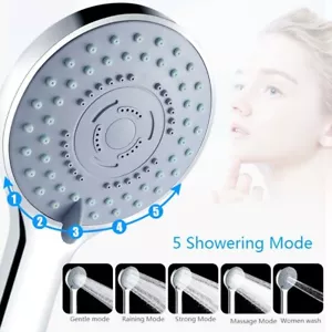 BATH HIGH PRESSURE SHOWER HEAD 5 MODE LARGE CHROME HANDSET HEADS WATER SAVING UK - Picture 1 of 8