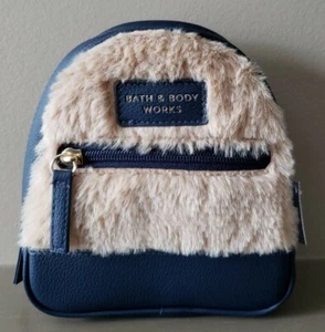 Bath & Body Works Cosmetic/Travel Size Items Bag Faux Leather & Fur Navy/Tan NWT - Picture 1 of 5