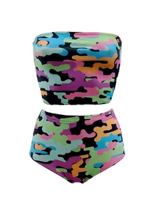 De Moda Múltiple Camuflaje Rave Top Palabra Honor Chaleco Bikni Fondo Co-Ord Dos - Imagen 1 de 2