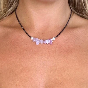 Black Tourmaline And Kunzite Choker necklace minimalist crystal healing Gift Her - Picture 1 of 4