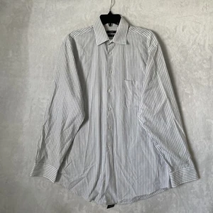 Alfani Mens Button Shirt White Gray Stripe Large Cotton Long Sleeve Collar - Picture 1 of 7