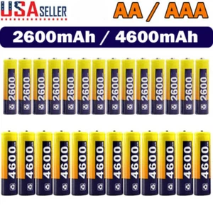 Rechargeable AA AAA Batteries 2600mAh 4600mAh High Capacity Pre Charged Ni-MH US - Picture 1 of 26