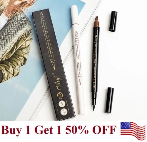 2 in 1 Microblading Eyebrow Pen +eyeliner  Waterproof Fork Tip  Long Last Pencil - Image 1 of 4