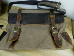 Vintage Brown Canvas & Leather KATTEE Hand Bag Document Portfolio Briefcase - Picture 1 of 5
